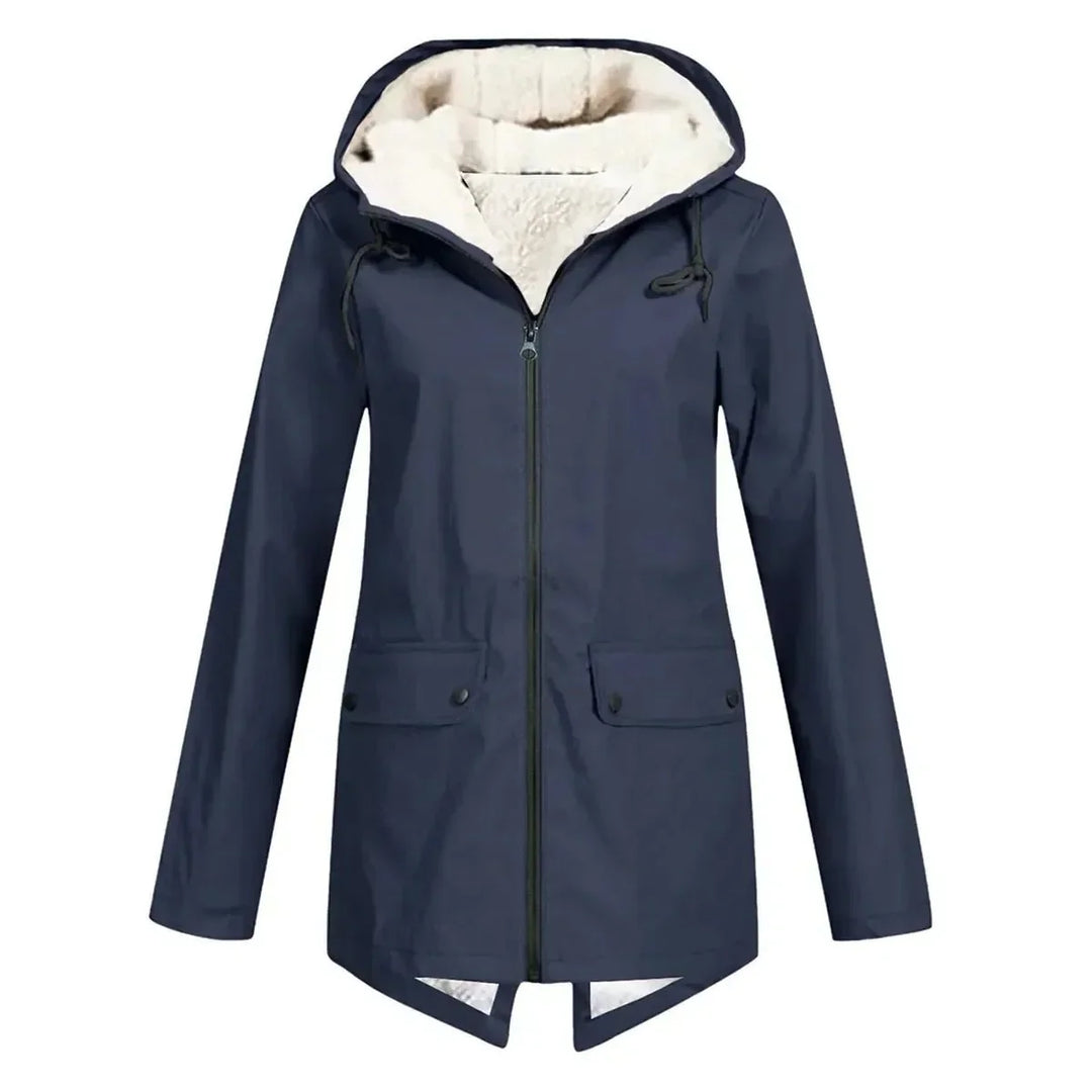Waterproof Hooded Trench Coat Fleece-Lined Mid-Length Jacket-Bon Voyage Vintage