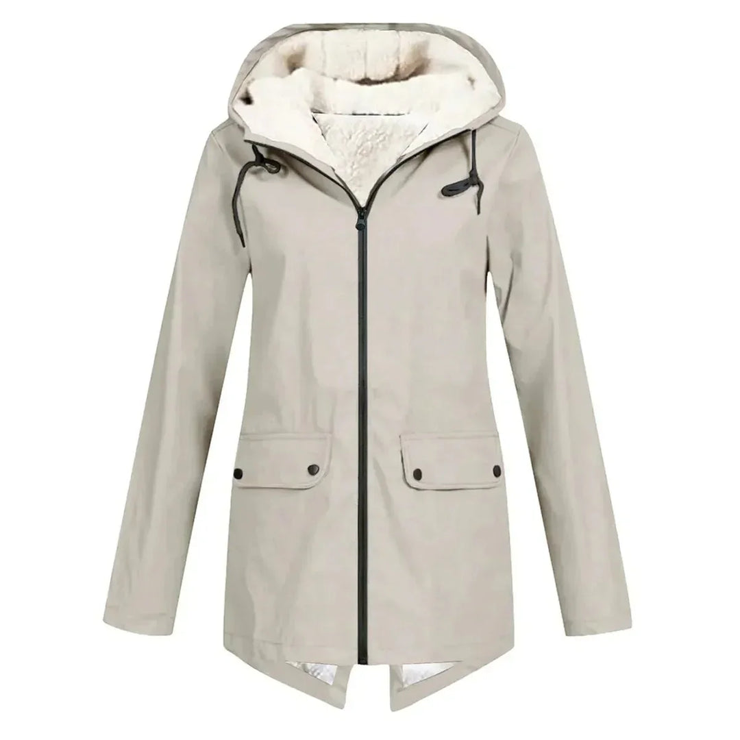 Waterproof Hooded Trench Coat Fleece-Lined Mid-Length Jacket-Bon Voyage Vintage