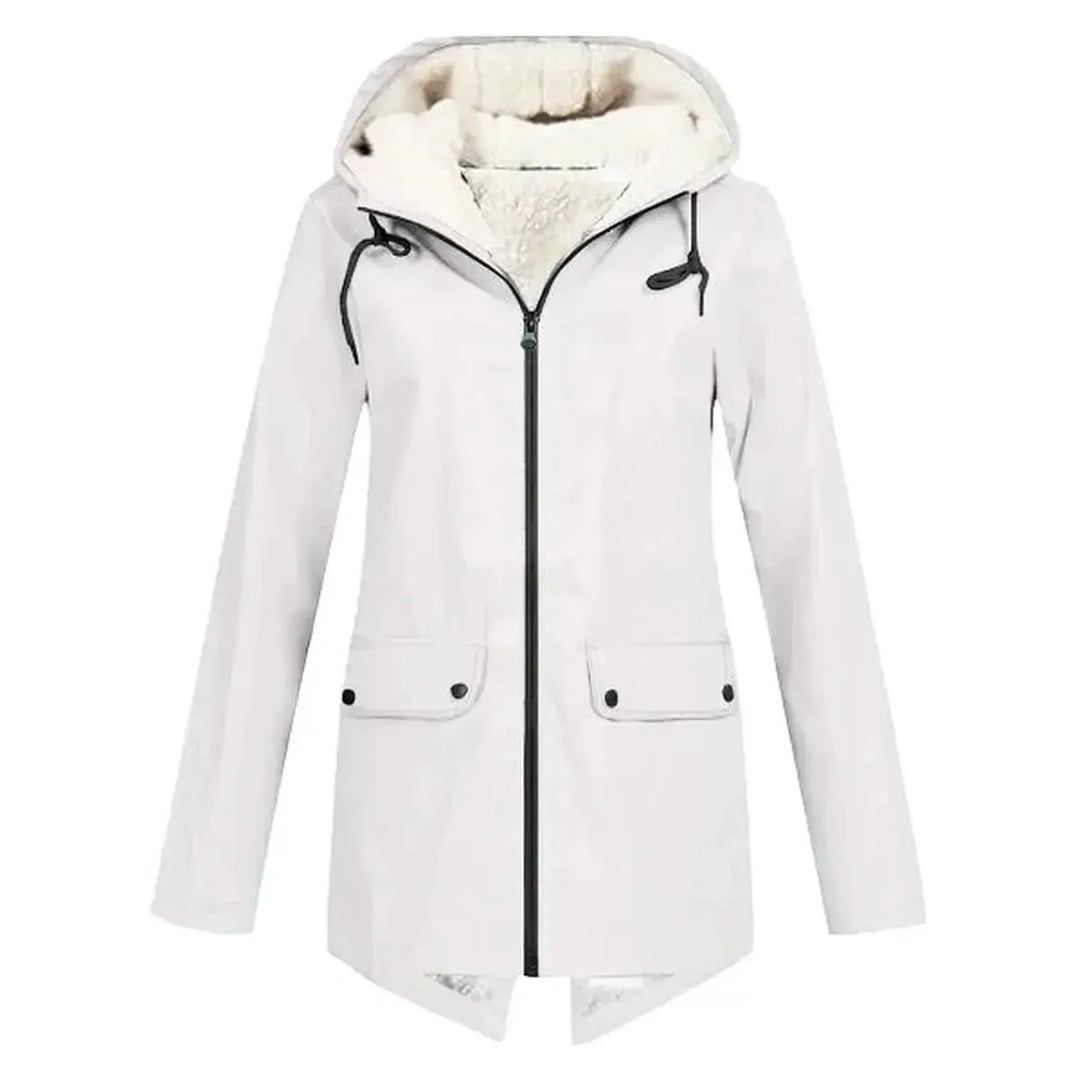 Waterproof Hooded Trench Coat Fleece-Lined Mid-Length Jacket-Bon Voyage Vintage