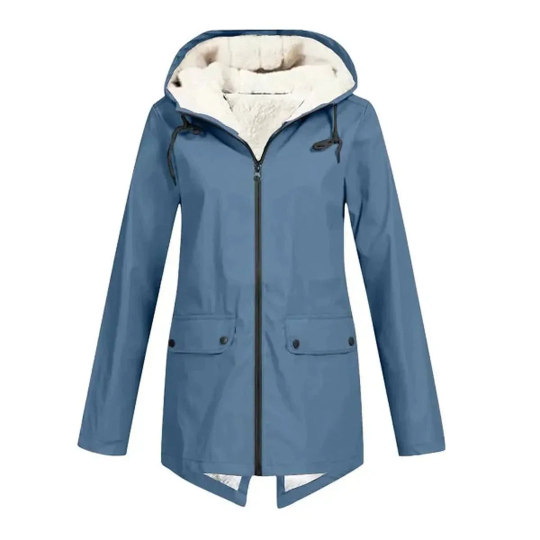 Waterproof Hooded Trench Coat Fleece-Lined Mid-Length Jacket-Bon Voyage Vintage