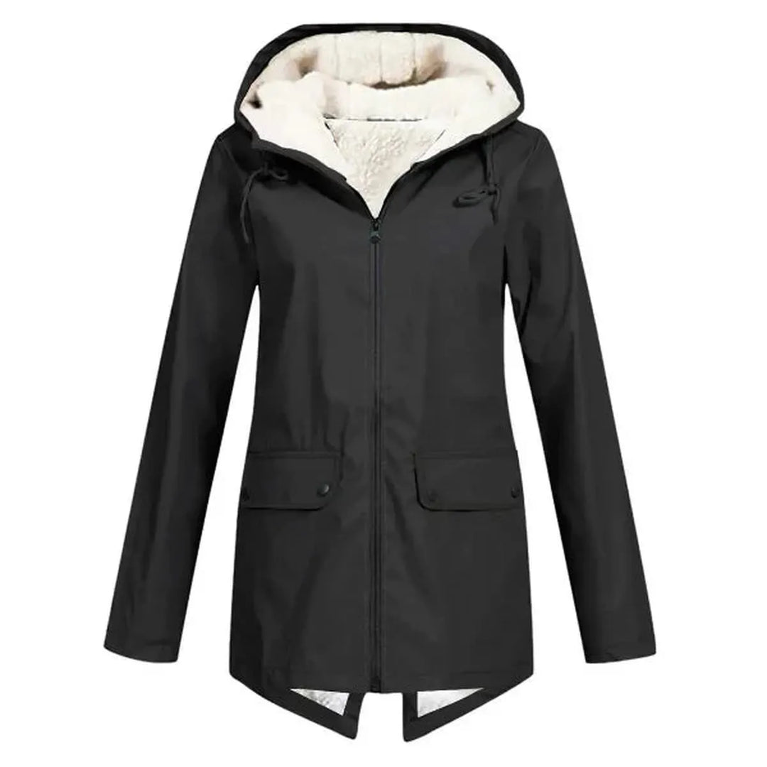 Waterproof Hooded Trench Coat Fleece-Lined Mid-Length Jacket-Bon Voyage Vintage
