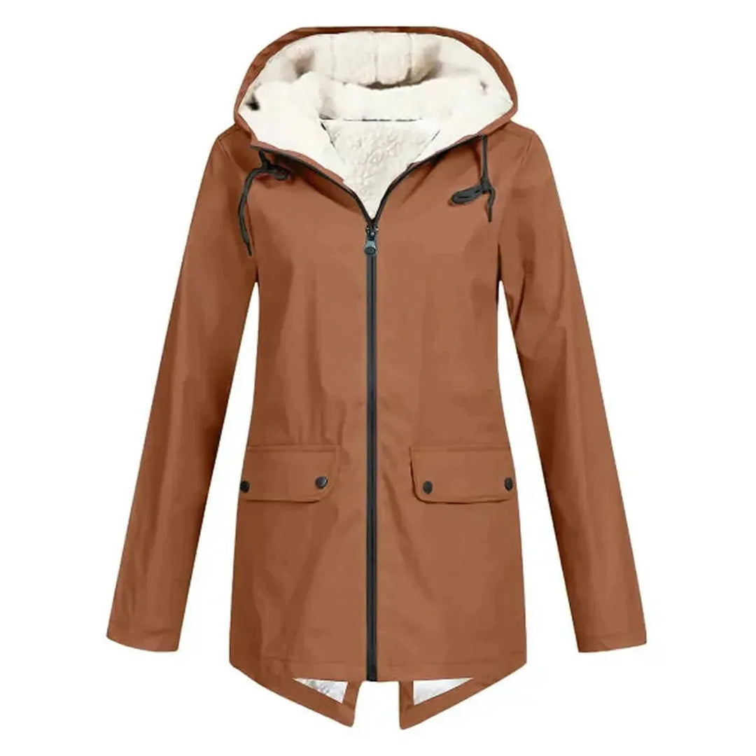 Waterproof Hooded Trench Coat Fleece-Lined Mid-Length Jacket-Bon Voyage Vintage