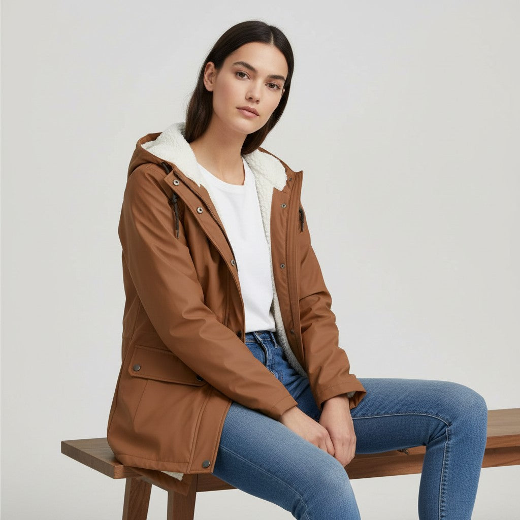 Waterproof Hooded Trench Coat Fleece-Lined Mid-Length Jacket-Bon Voyage Vintage