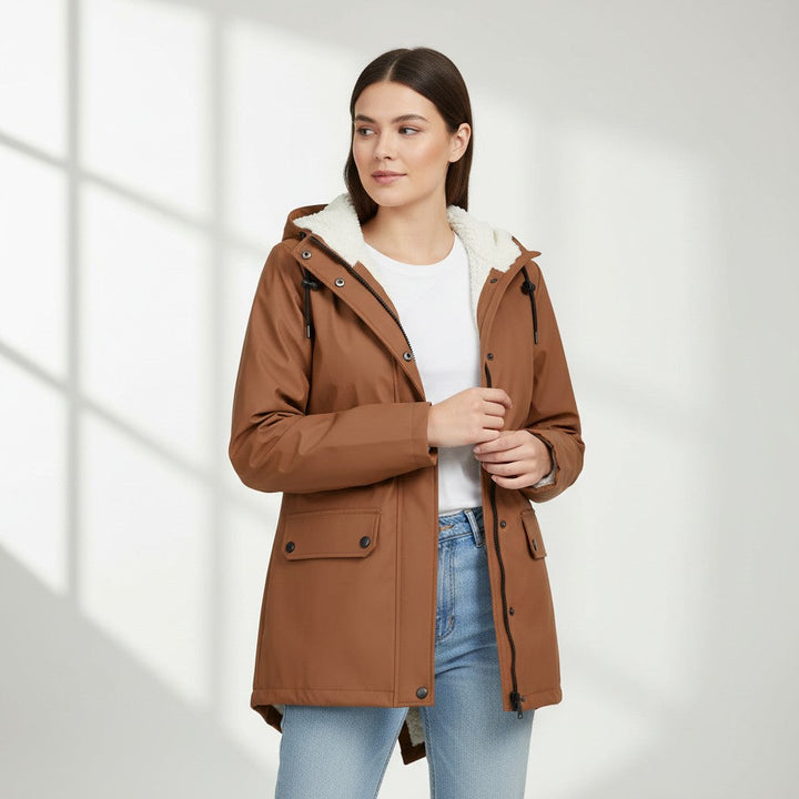 Waterproof Hooded Trench Coat Fleece-Lined Mid-Length Jacket-Bon Voyage Vintage