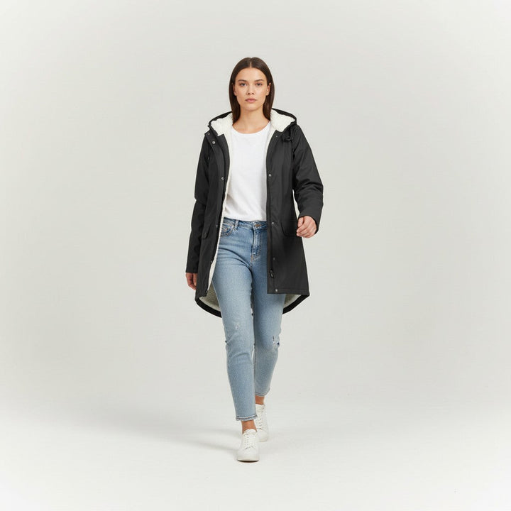 Waterproof Hooded Trench Coat Fleece-Lined Mid-Length Jacket-Bon Voyage Vintage
