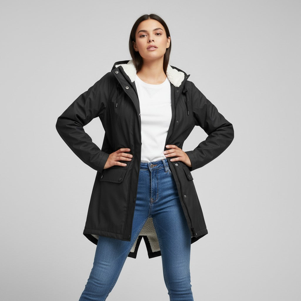 Waterproof Hooded Trench Coat Fleece-Lined Mid-Length Jacket-Bon Voyage Vintage