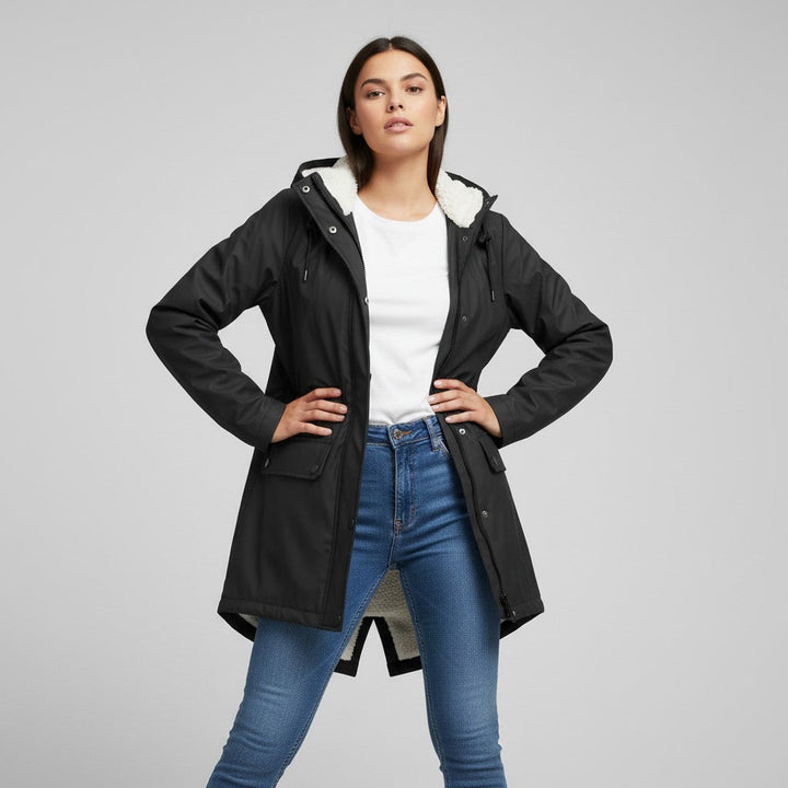 Waterproof Hooded Trench Coat Fleece-Lined Mid-Length Jacket-Bon Voyage Vintage