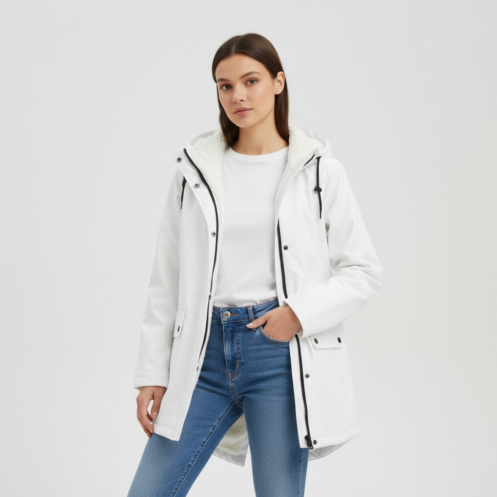 Waterproof Hooded Trench Coat Fleece-Lined Mid-Length Jacket-Bon Voyage Vintage