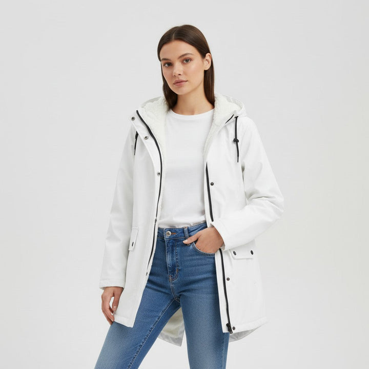 Waterproof Hooded Trench Coat Fleece-Lined Mid-Length Jacket-Bon Voyage Vintage