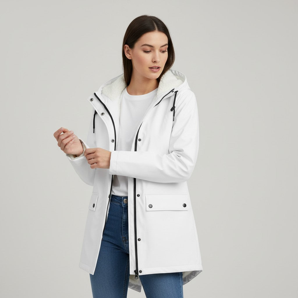 Waterproof Hooded Trench Coat Fleece-Lined Mid-Length Jacket-Bon Voyage Vintage