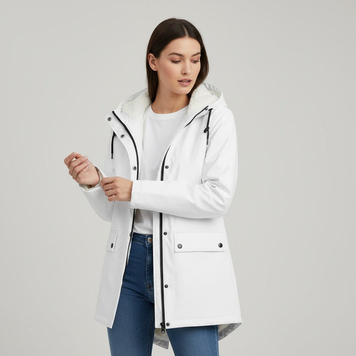 Waterproof Hooded Trench Coat Fleece-Lined Mid-Length Jacket-Bon Voyage Vintage