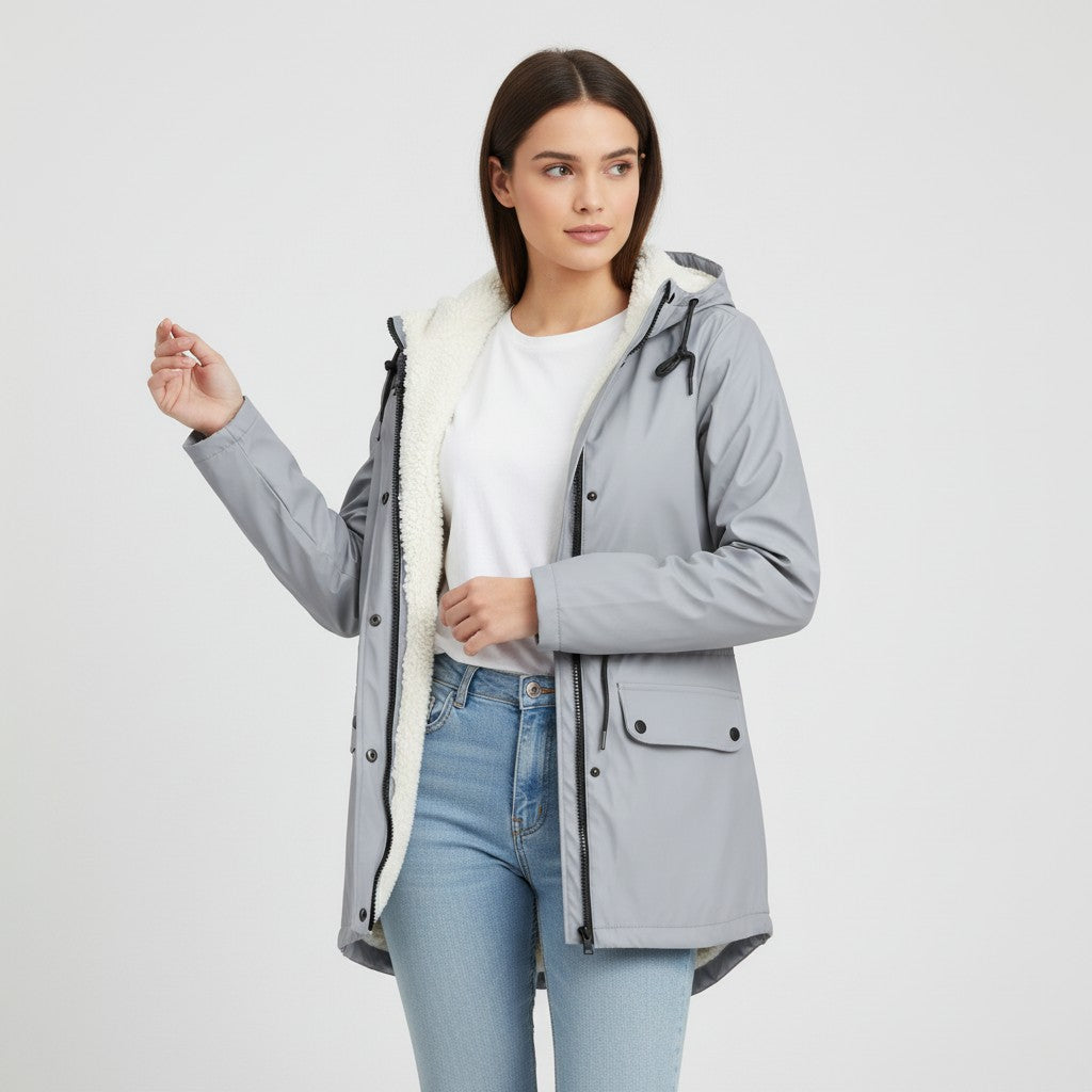 Waterproof Hooded Trench Coat Fleece-Lined Mid-Length Jacket-Bon Voyage Vintage