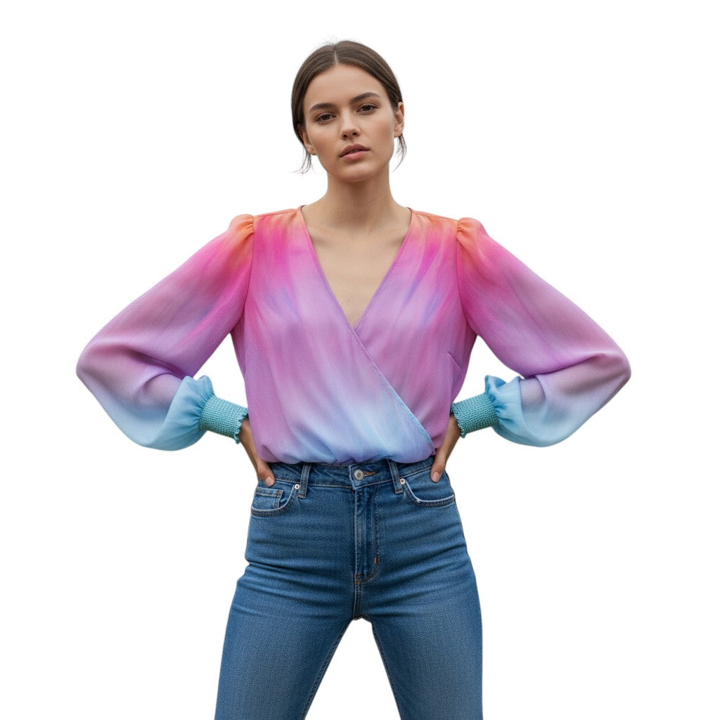 Women's 2025 Gradient V-Neck Blouse-Bon Voyage Vintage