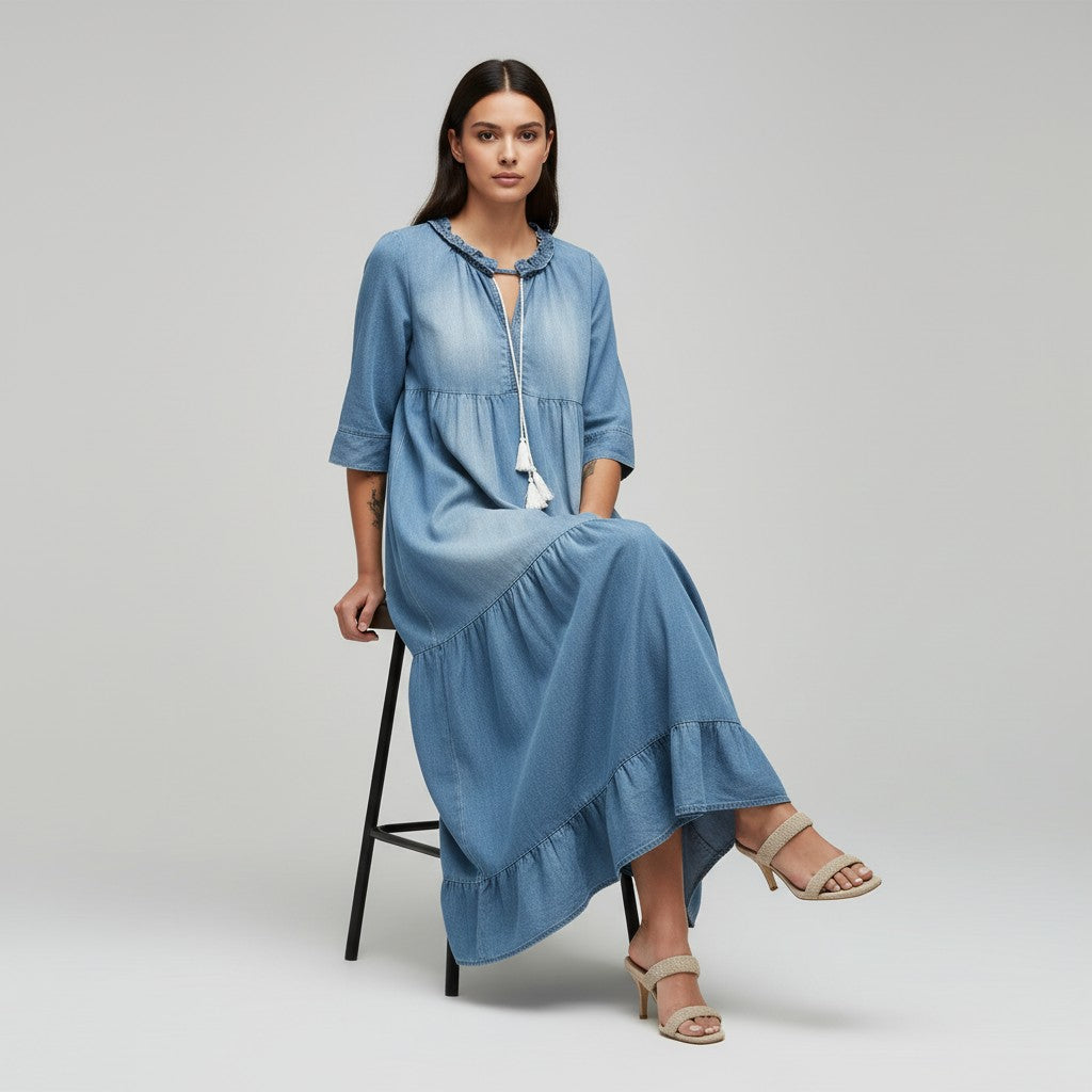 Women’s Autumn Maxi Dress Long Sleeve Casual Fall Outfit-Bon Voyage Vintage