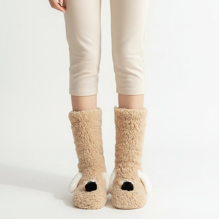 Women’s Cartoon Dog Plush Floor Socks Non-Slip Warm Winter Lounge Socks-Bon Voyage Vintage