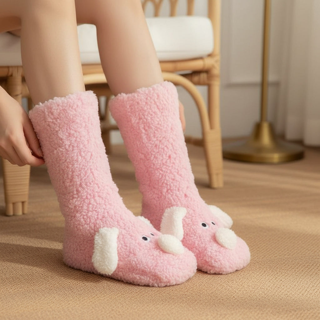 Women’s Cartoon Dog Plush Floor Socks Non-Slip Warm Winter Lounge Socks-Bon Voyage Vintage