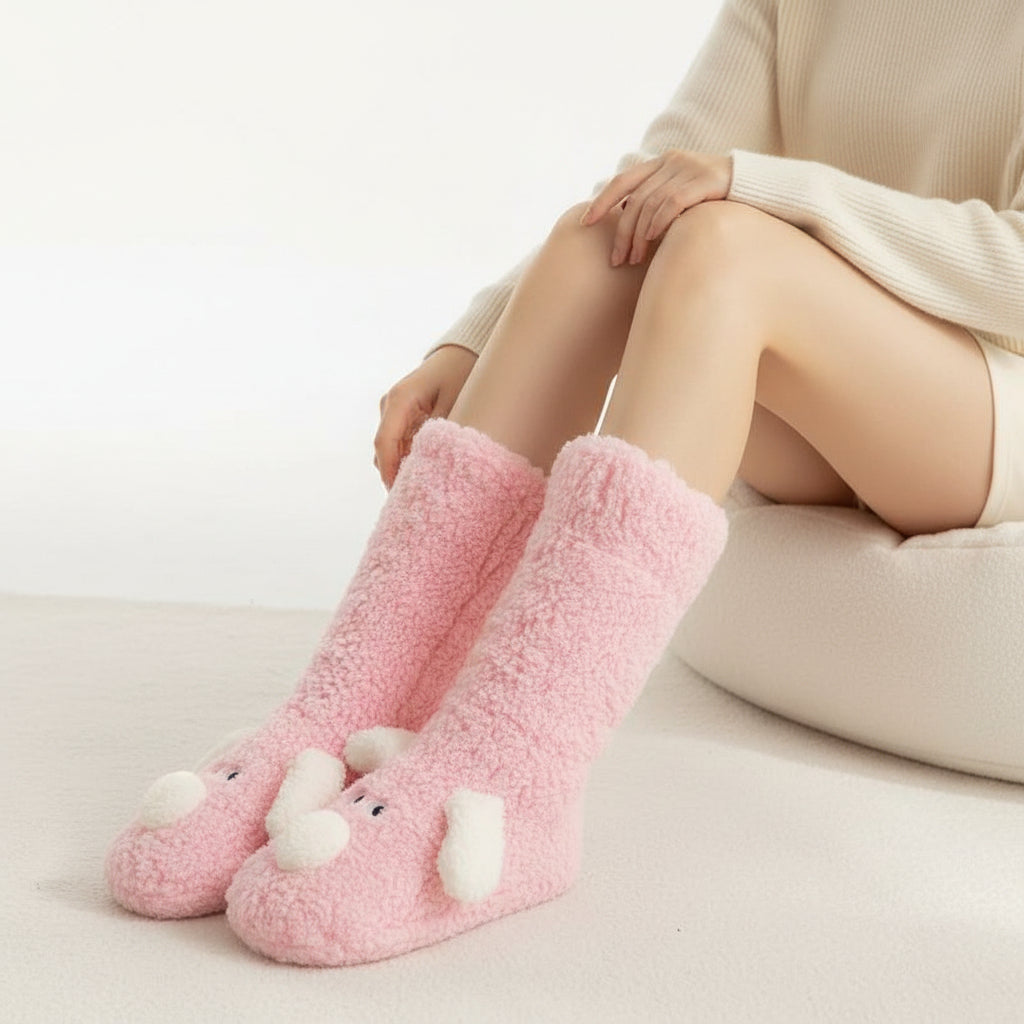 Women’s Cartoon Dog Plush Floor Socks Non-Slip Warm Winter Lounge Socks-Bon Voyage Vintage