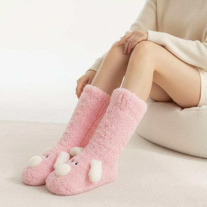 Women’s Cartoon Dog Plush Floor Socks Non-Slip Warm Winter Lounge Socks-Bon Voyage Vintage