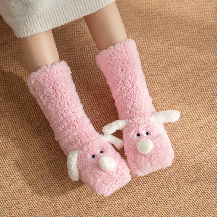 Women’s Cartoon Dog Plush Floor Socks Non-Slip Warm Winter Lounge Socks-Bon Voyage Vintage