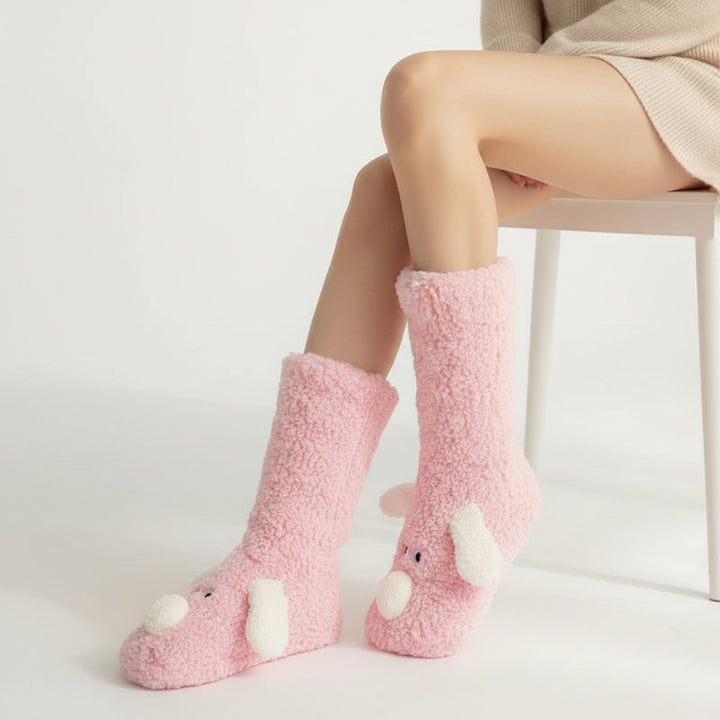Women’s Cartoon Dog Plush Floor Socks Non-Slip Warm Winter Lounge Socks-Bon Voyage Vintage