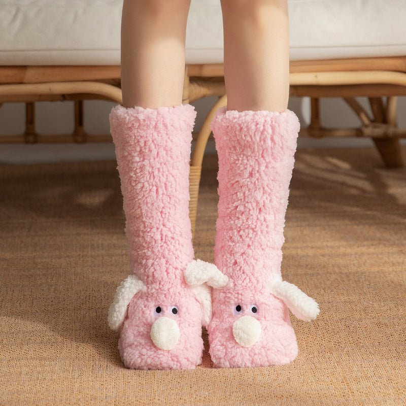 Women’s Cartoon Dog Plush Floor Socks Non-Slip Warm Winter Lounge Socks-Bon Voyage Vintage