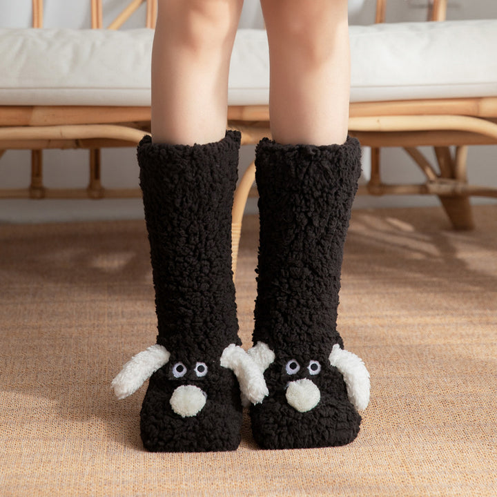 Women’s Cartoon Dog Plush Floor Socks Non-Slip Warm Winter Lounge Socks-Bon Voyage Vintage