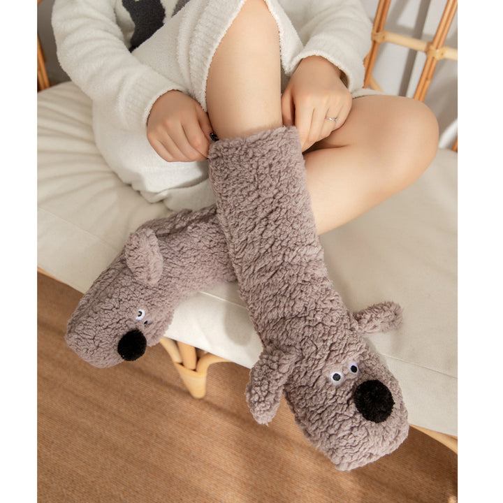 Women’s Cartoon Dog Plush Floor Socks Non-Slip Warm Winter Lounge Socks-Bon Voyage Vintage