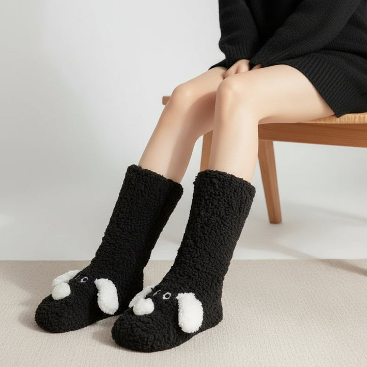 Women’s Cartoon Dog Plush Floor Socks Non-Slip Warm Winter Lounge Socks-Bon Voyage Vintage