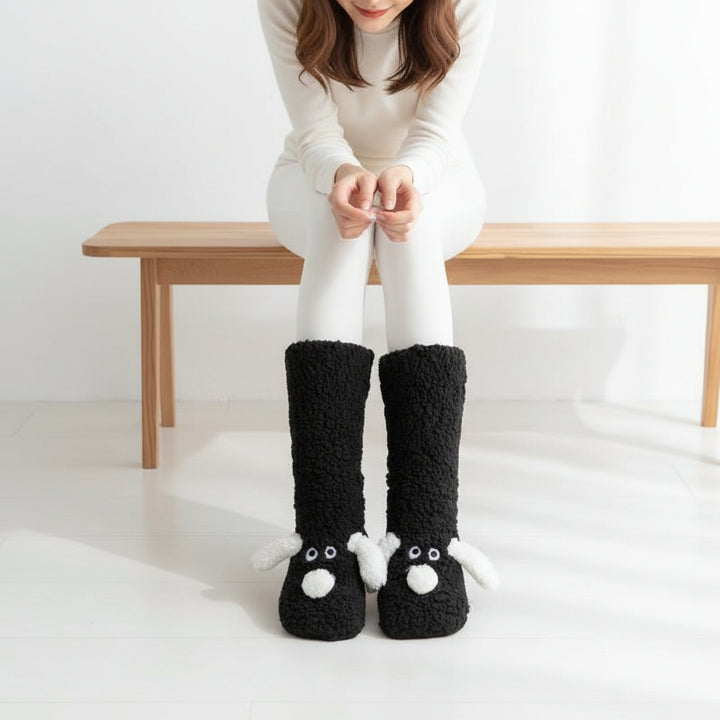 Women’s Cartoon Dog Plush Floor Socks Non-Slip Warm Winter Lounge Socks-Bon Voyage Vintage