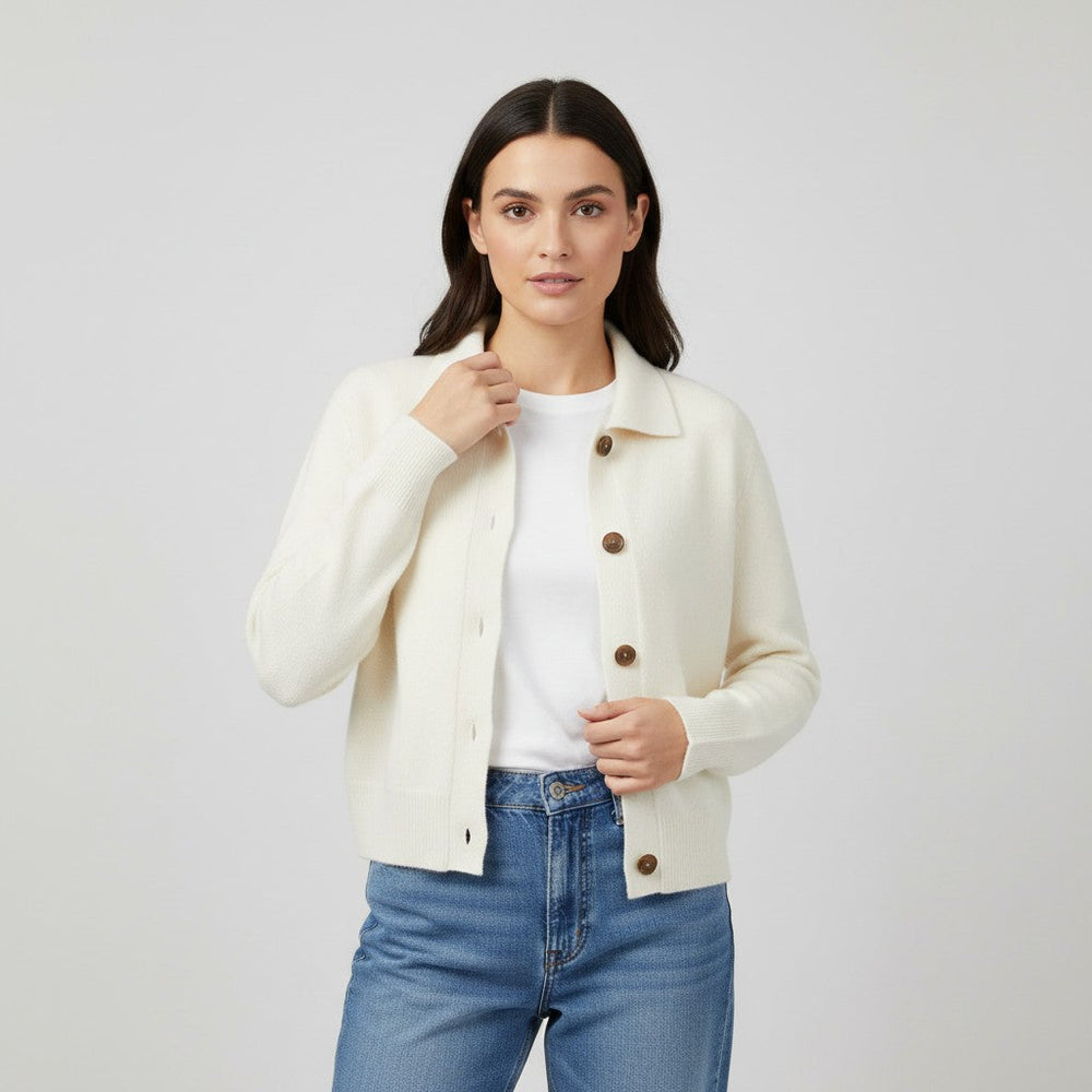 Women’s Cashmere Wool Vest with Collar and Buttons-Bon Voyage Vintage