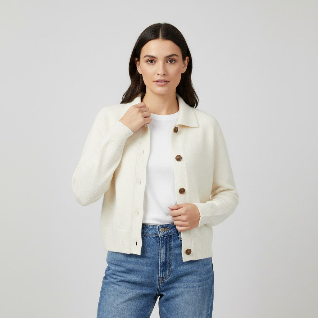 Women’s Cashmere Wool Vest with Collar and Buttons-Bon Voyage Vintage
