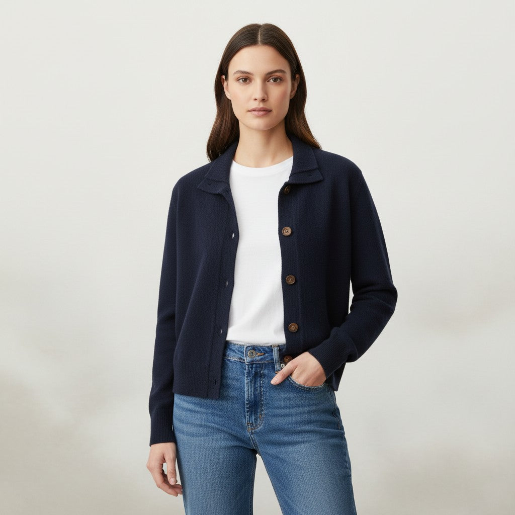 Women’s Cashmere Wool Vest with Collar and Buttons-Bon Voyage Vintage