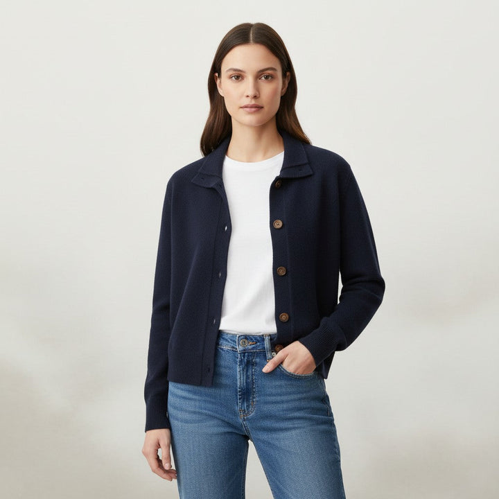 Women’s Cashmere Wool Vest with Collar and Buttons-Bon Voyage Vintage