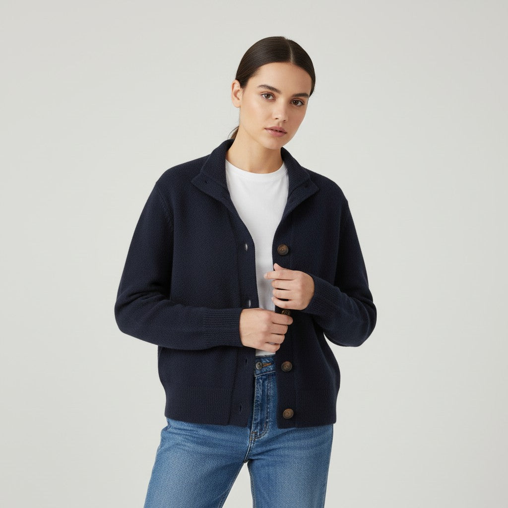 Women’s Cashmere Wool Vest with Collar and Buttons-Bon Voyage Vintage
