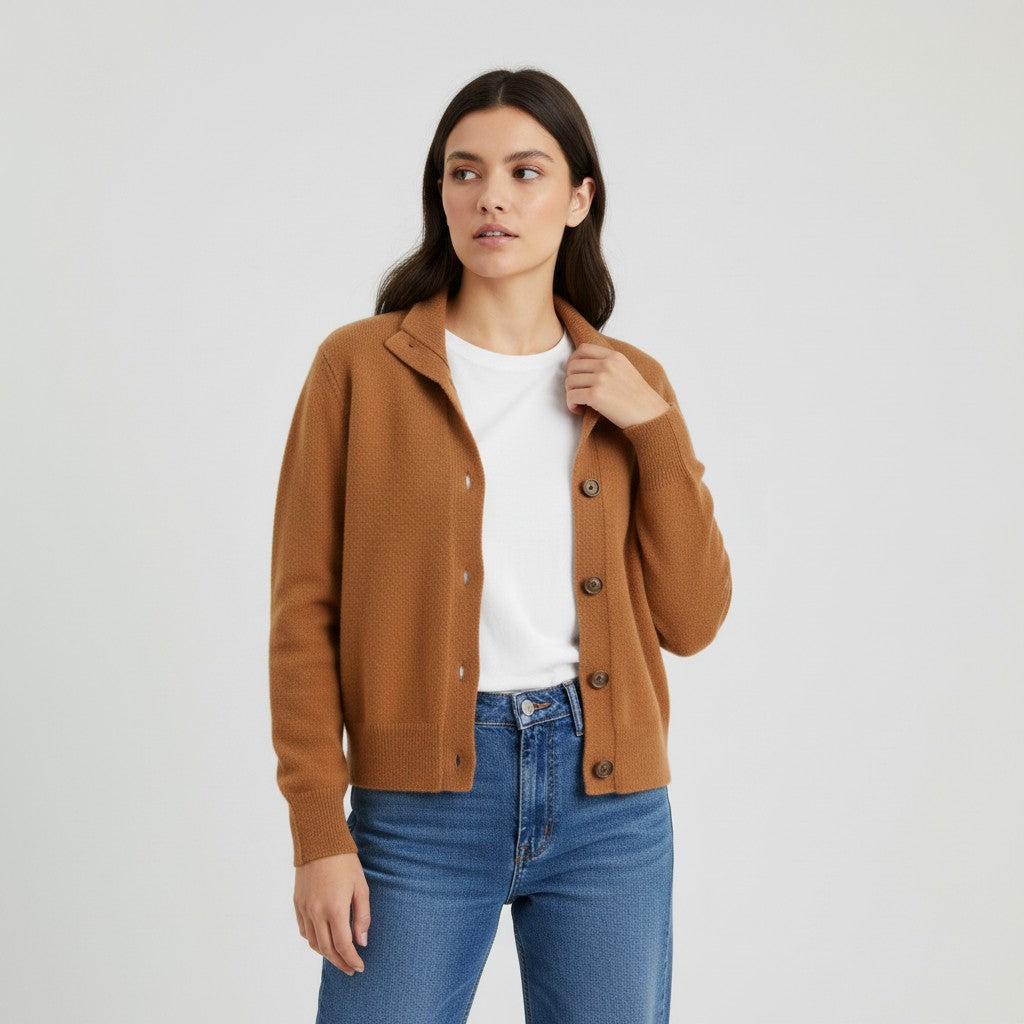 Women’s Cashmere Wool Vest with Collar and Buttons-Bon Voyage Vintage