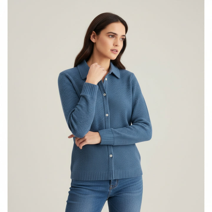 Women’s Casual Button Knitted Lapel Sweater – Long Sleeve Loose Fit Jumper-Bon Voyage Vintage