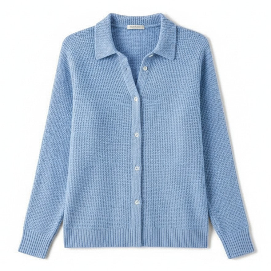 Women’s Casual Button Knitted Lapel Sweater – Long Sleeve Loose Fit Jumper-Bon Voyage Vintage
