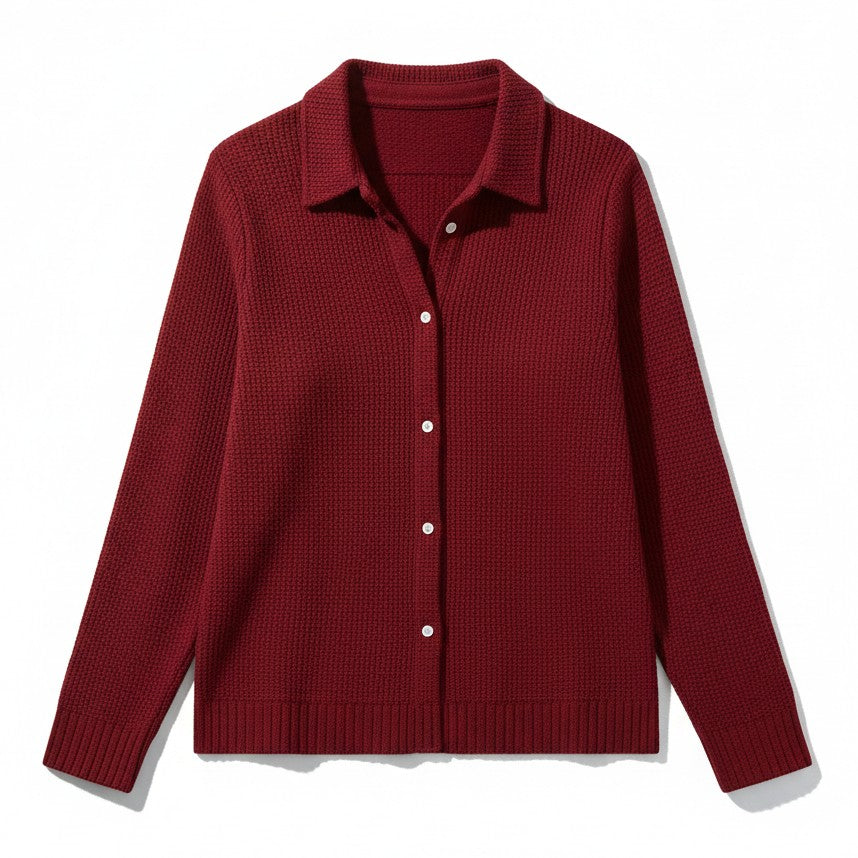 Women’s Casual Button Knitted Lapel Sweater – Long Sleeve Loose Fit Jumper-Bon Voyage Vintage