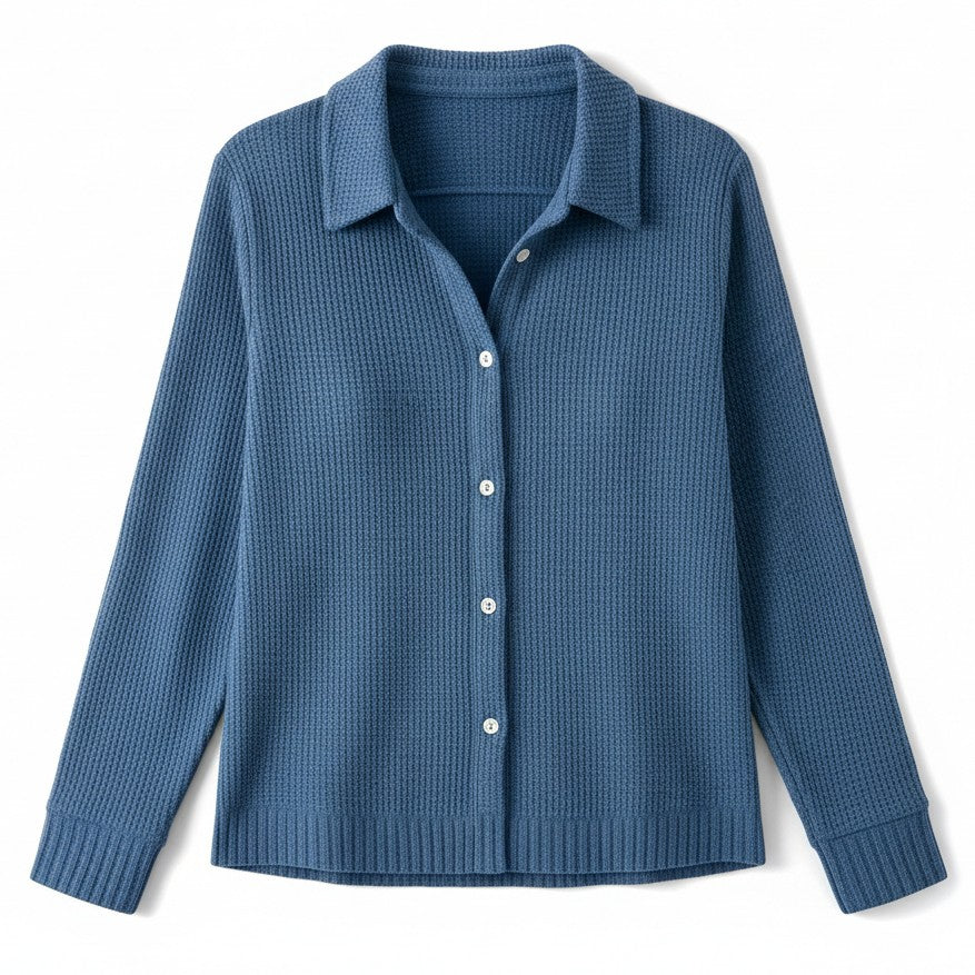 Women’s Casual Button Knitted Lapel Sweater – Long Sleeve Loose Fit Jumper-Bon Voyage Vintage