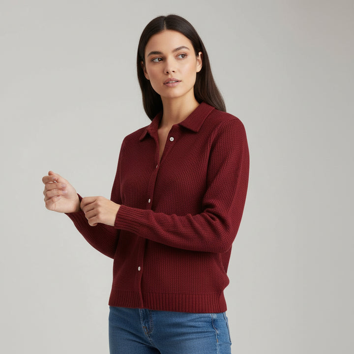 Women’s Casual Button Knitted Lapel Sweater – Long Sleeve Loose Fit Jumper-Bon Voyage Vintage