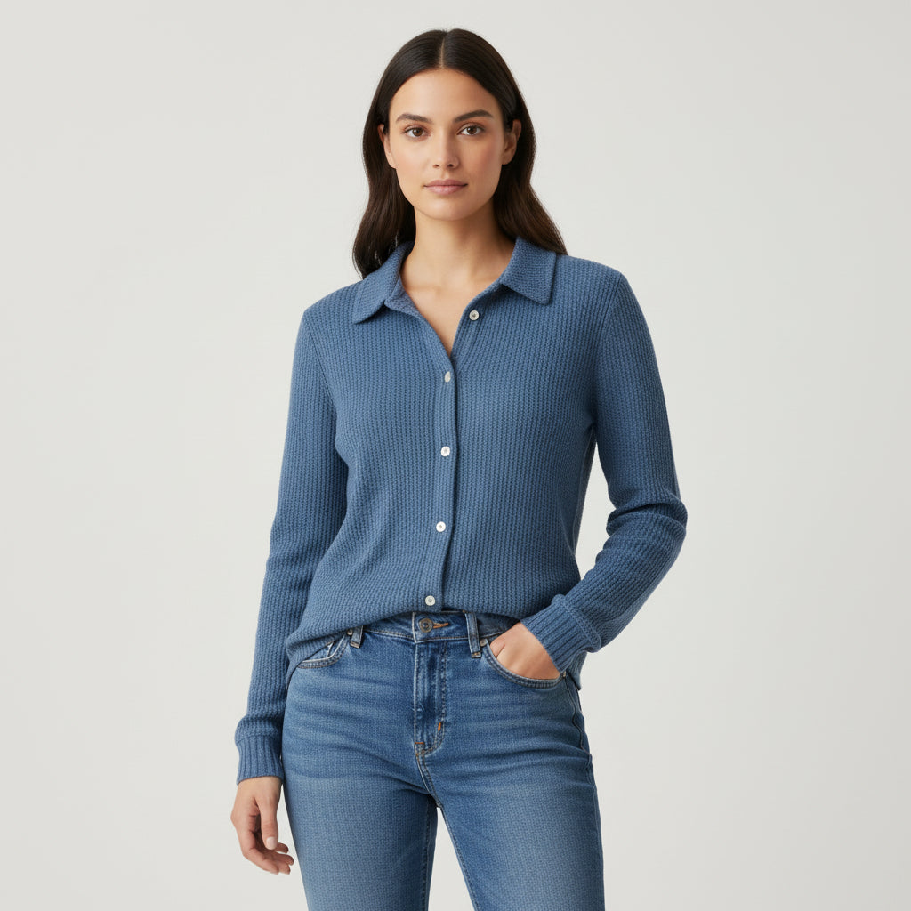 Women’s Casual Button Knitted Lapel Sweater – Long Sleeve Loose Fit Jumper-Bon Voyage Vintage