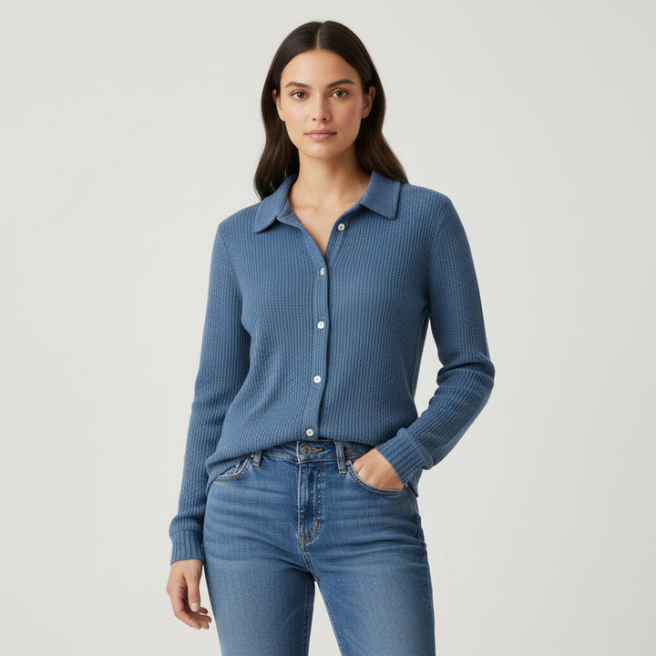 Women’s Casual Button Knitted Lapel Sweater – Long Sleeve Loose Fit Jumper-Bon Voyage Vintage