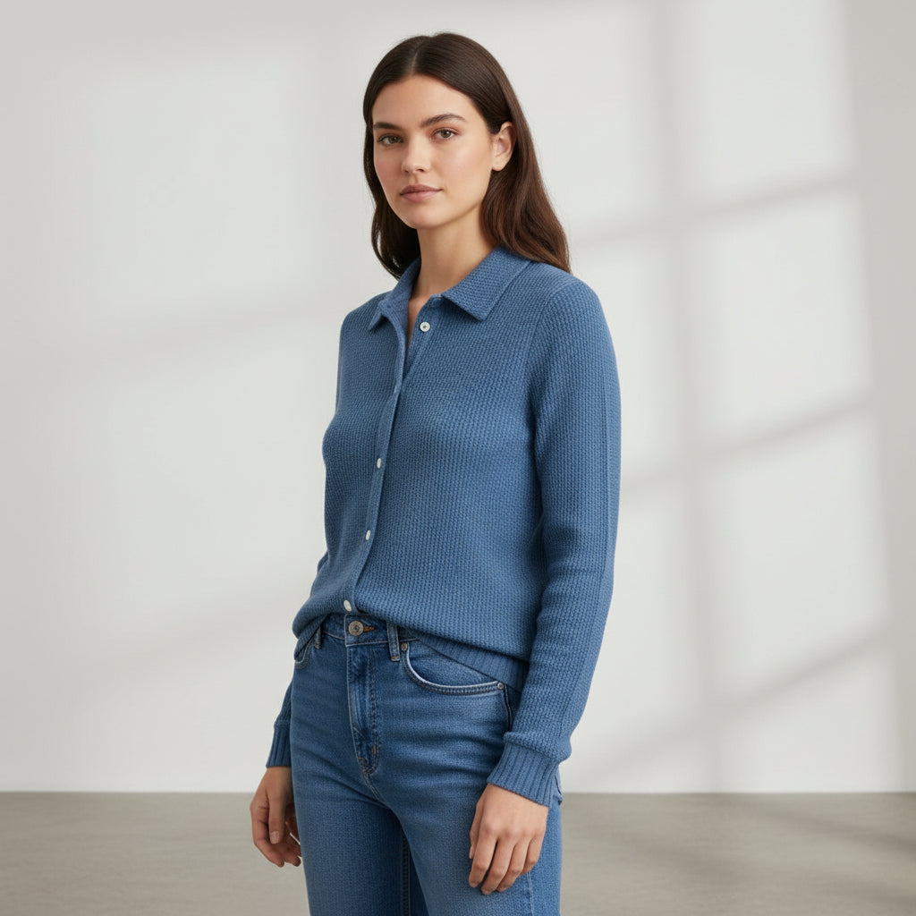 Women’s Casual Button Knitted Lapel Sweater – Long Sleeve Loose Fit Jumper-Bon Voyage Vintage