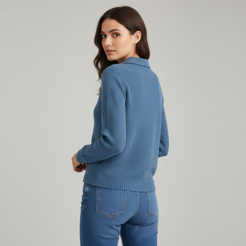Women’s Casual Button Knitted Lapel Sweater – Long Sleeve Loose Fit Jumper-Bon Voyage Vintage
