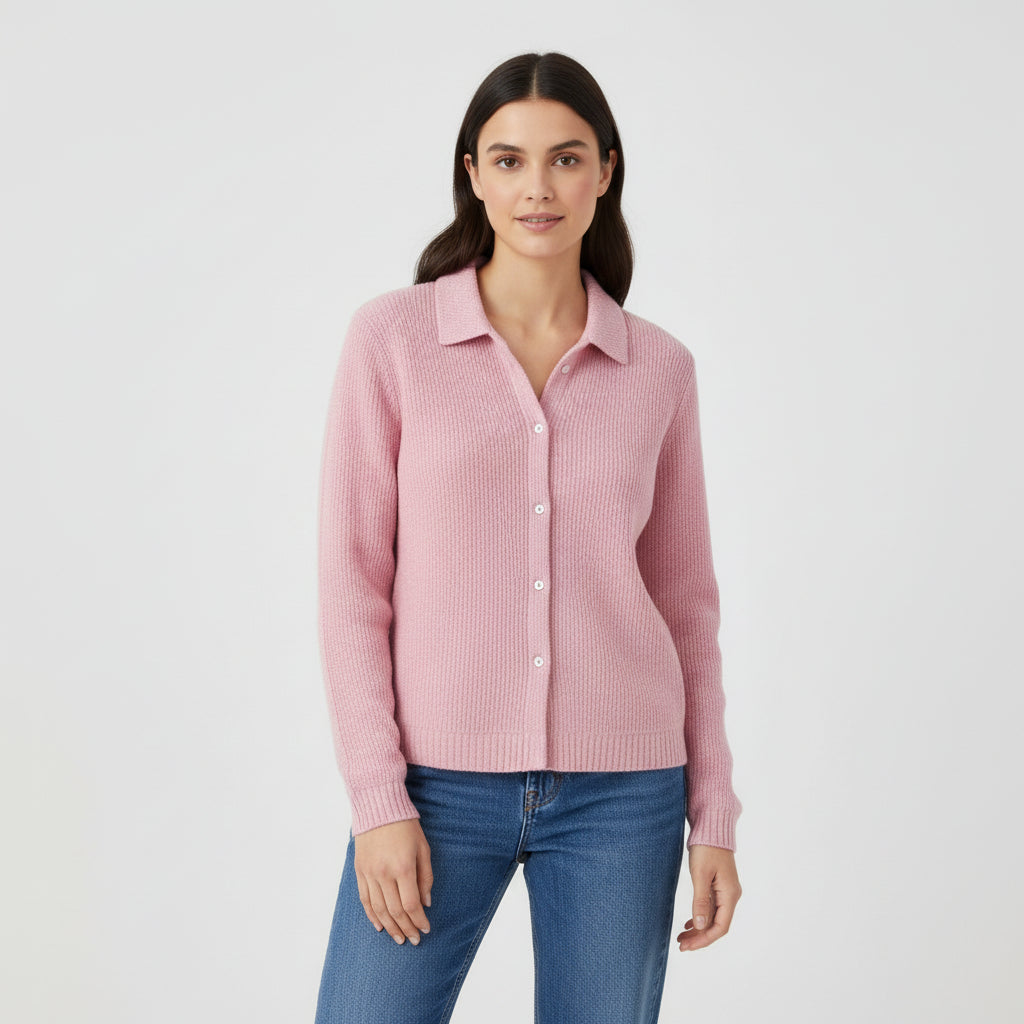 Women’s Casual Button Knitted Lapel Sweater – Long Sleeve Loose Fit Jumper-Bon Voyage Vintage