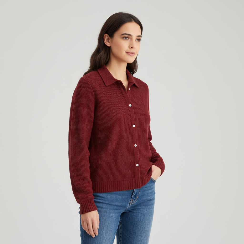 Women’s Casual Button Knitted Lapel Sweater – Long Sleeve Loose Fit Jumper-Bon Voyage Vintage