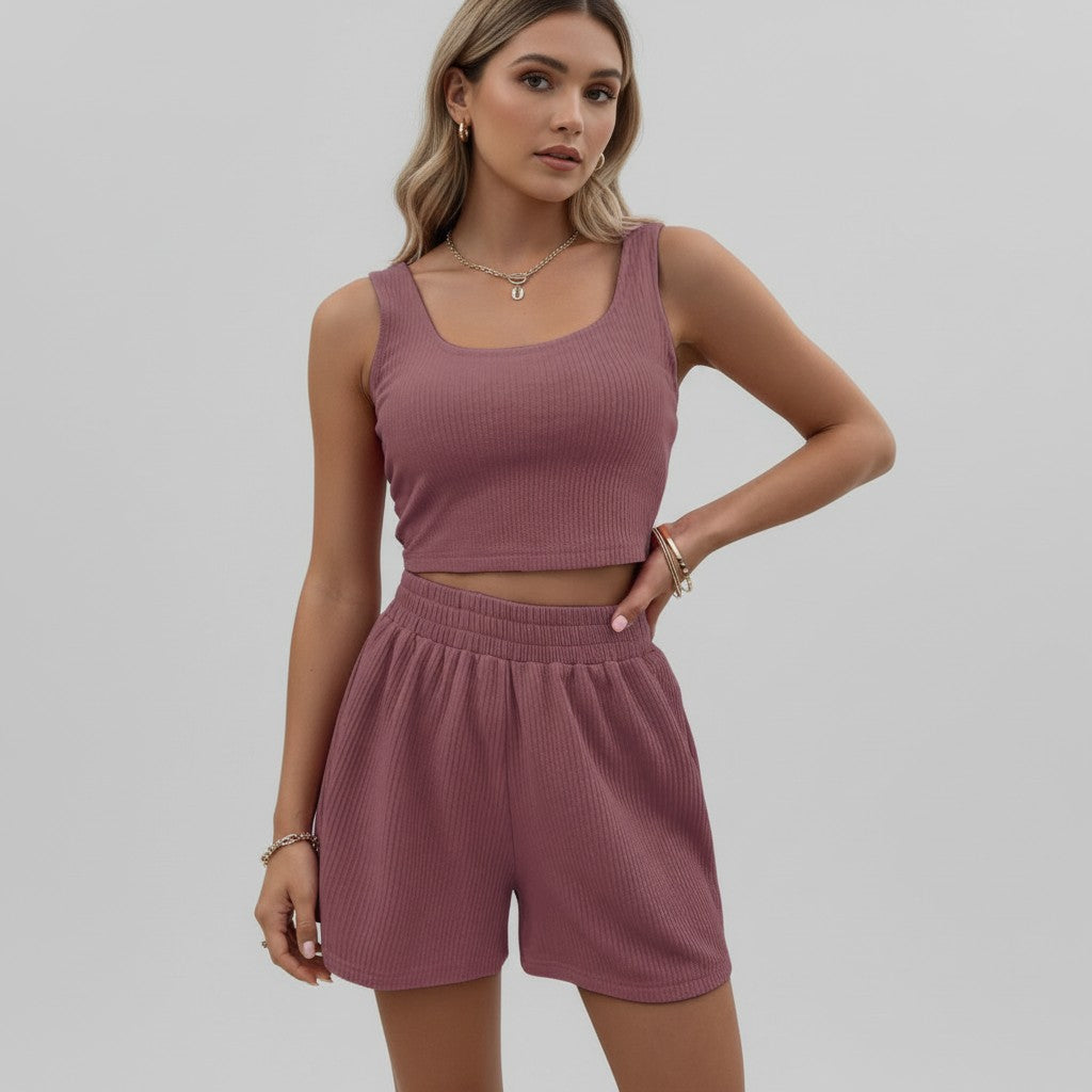 Women's Casual Knit Two Piece Lounge Outfit-Bon Voyage Vintage
