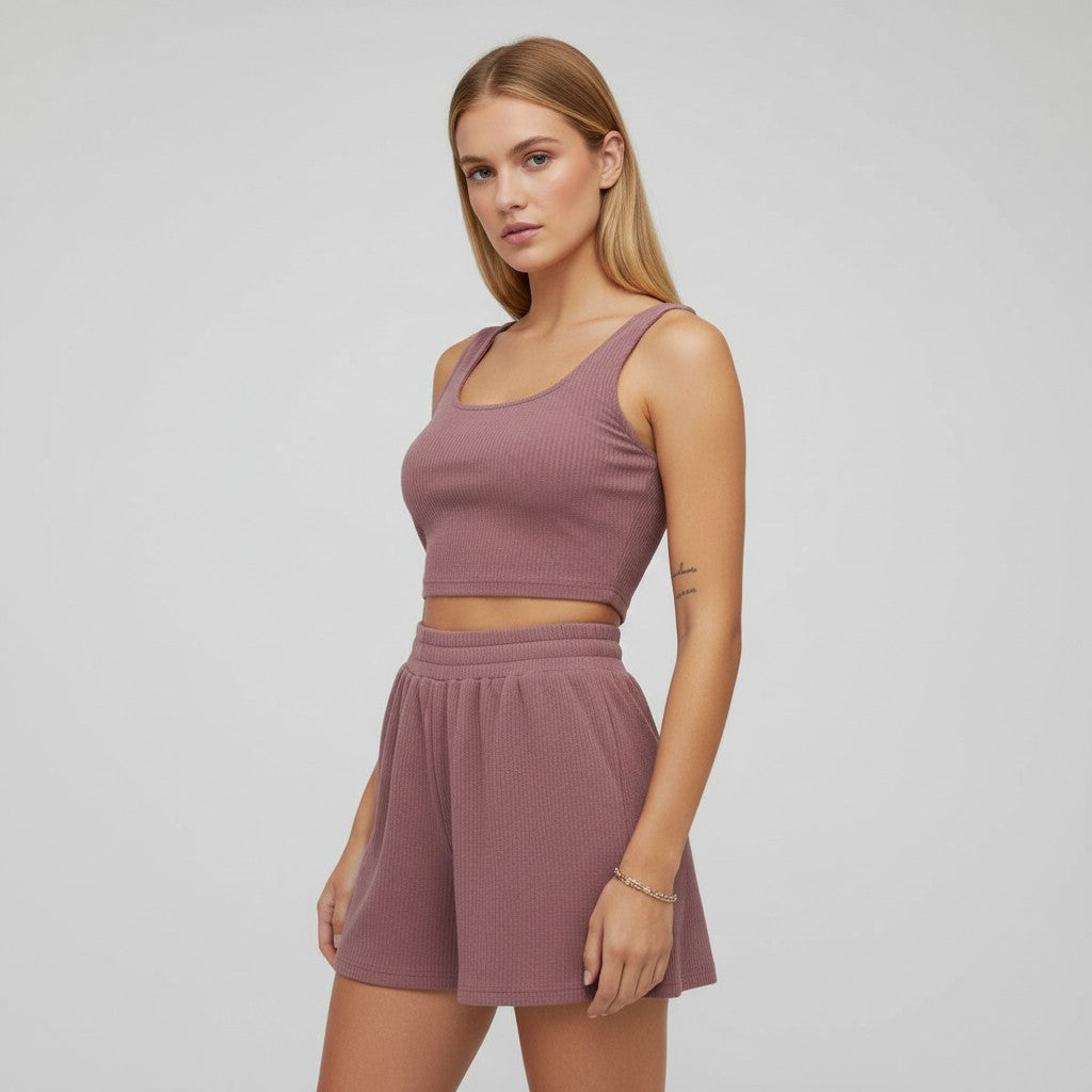 Women's Casual Knit Two Piece Lounge Outfit-Bon Voyage Vintage
