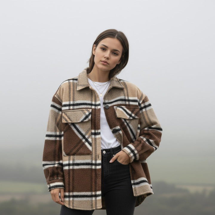 Women’s Checked Single-Breasted Coat-Bon Voyage Vintage