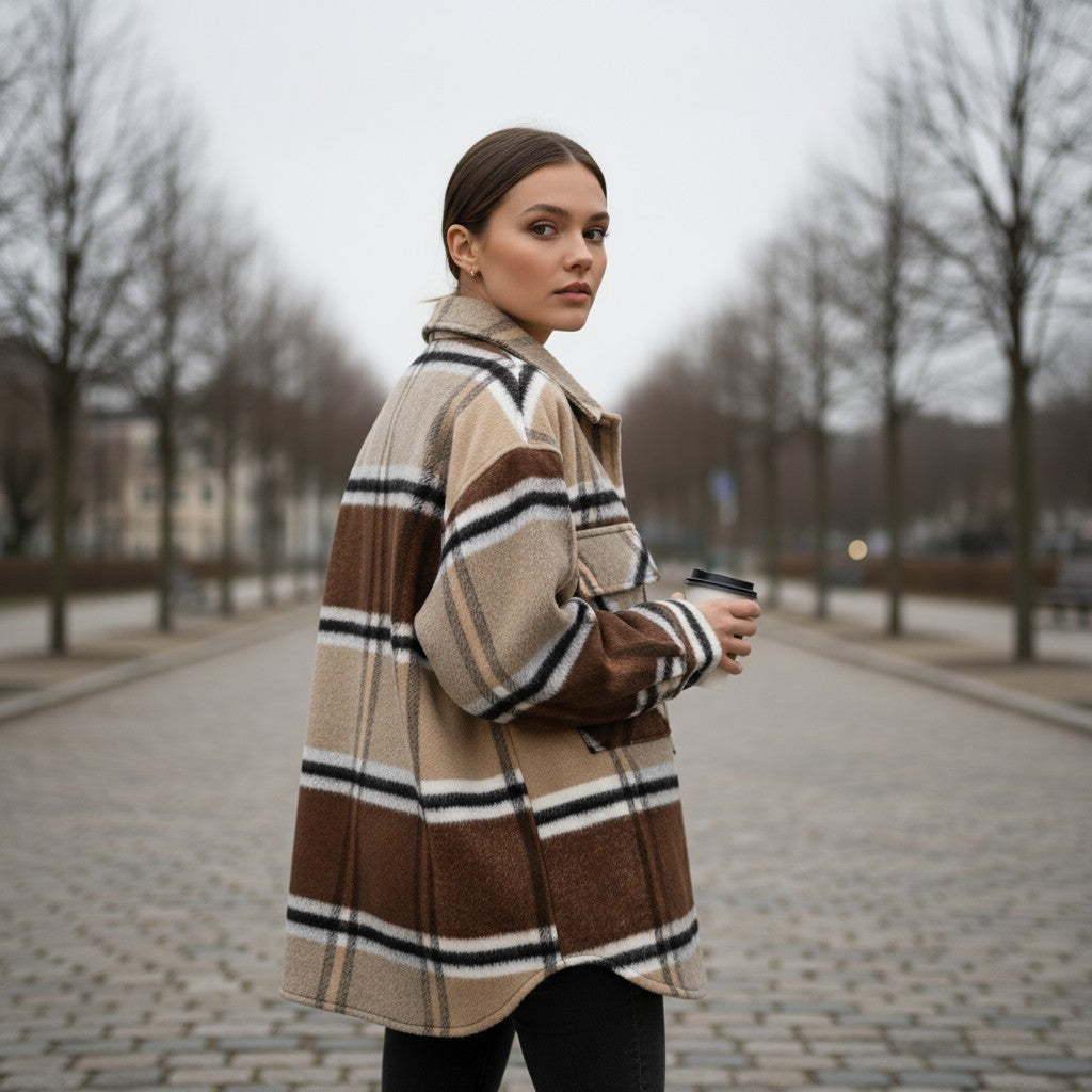 Women’s Checked Single-Breasted Coat-Bon Voyage Vintage